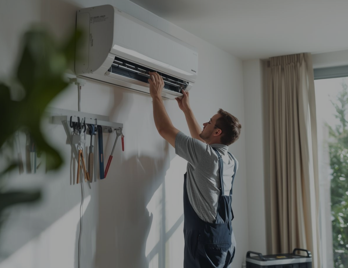 Man Working on a split system Aircon